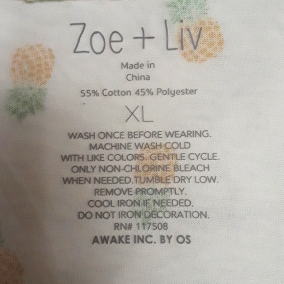 Zoe & Liv Sz XL Pineapple Print Shorts Sleeve Tee Shirt - Picture 3 of 7